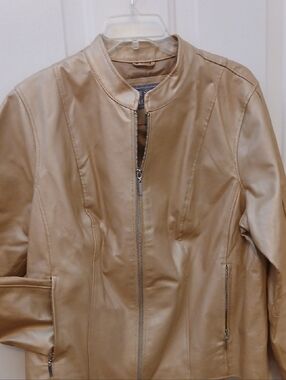 Jessica London Classic Women's Golden Tan Leather Zip Jacket